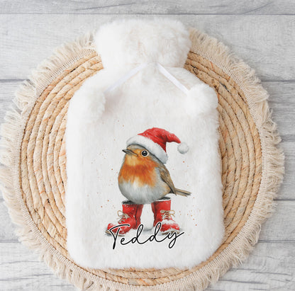 Personalised Hot Water Bottle – Christmas Hot Bottle With Fluffy Polyester Cover - No thanks