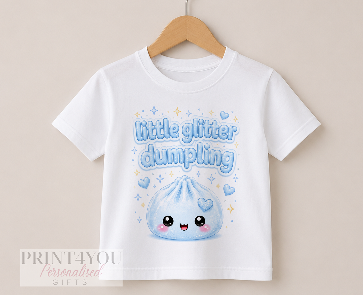 Children's clothing with the glitter dumpling t-shirt design