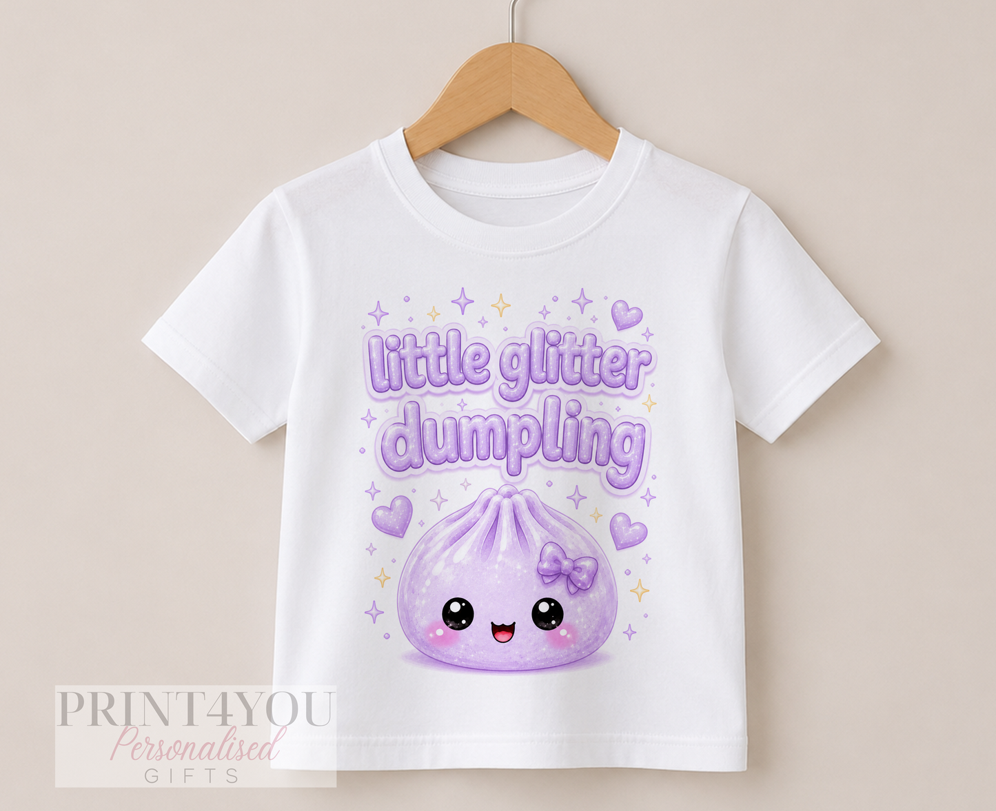 Children's clothing with the glitter dumpling t-shirt design