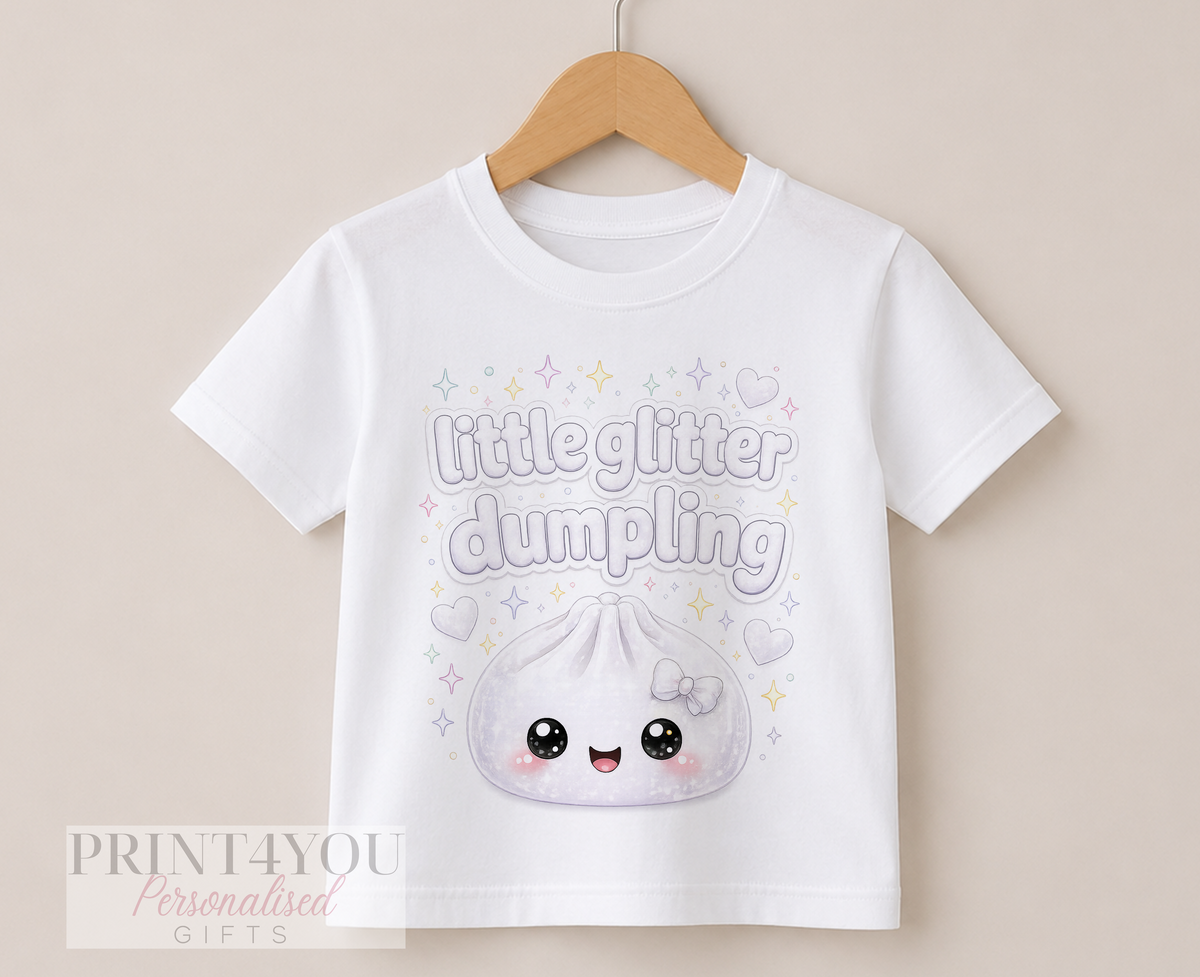 Children's clothing with the glitter dumpling t-shirt design