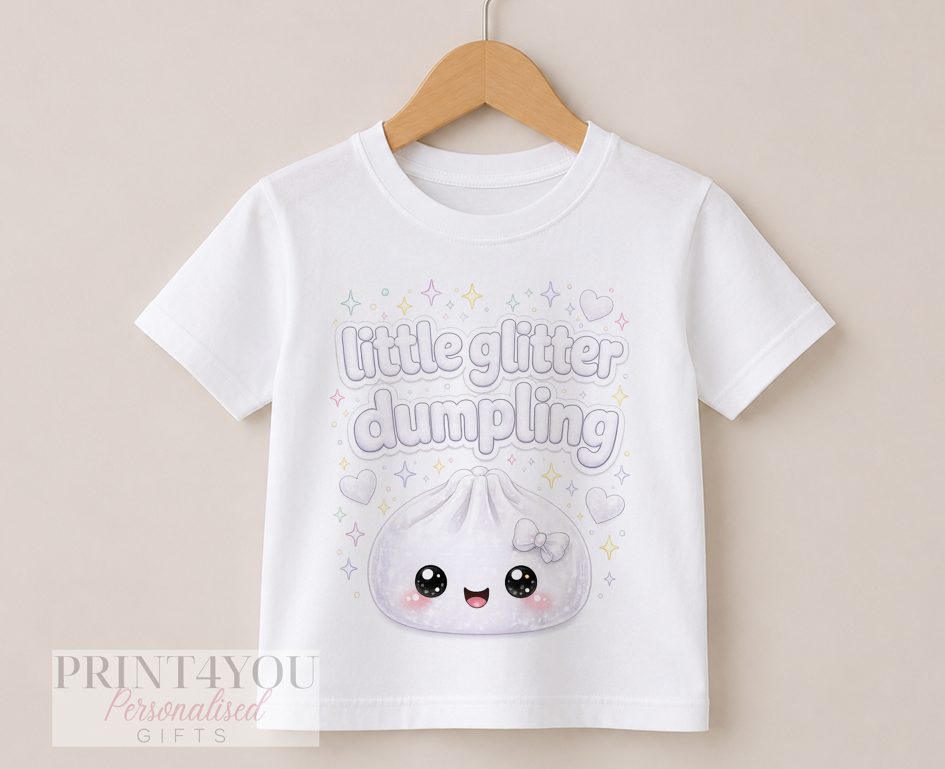 Children's clothing with the glitter dumpling t-shirt design