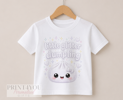 Children's clothing with the glitter dumpling t-shirt design