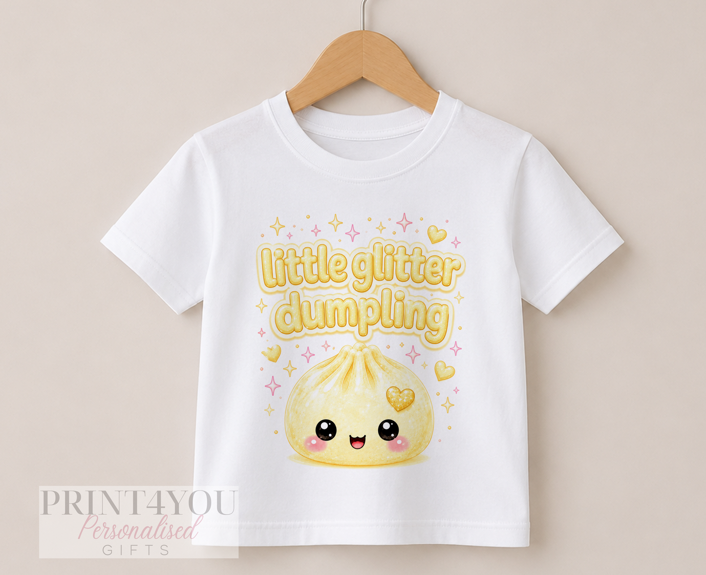 Children's clothing with the glitter dumpling t-shirt design