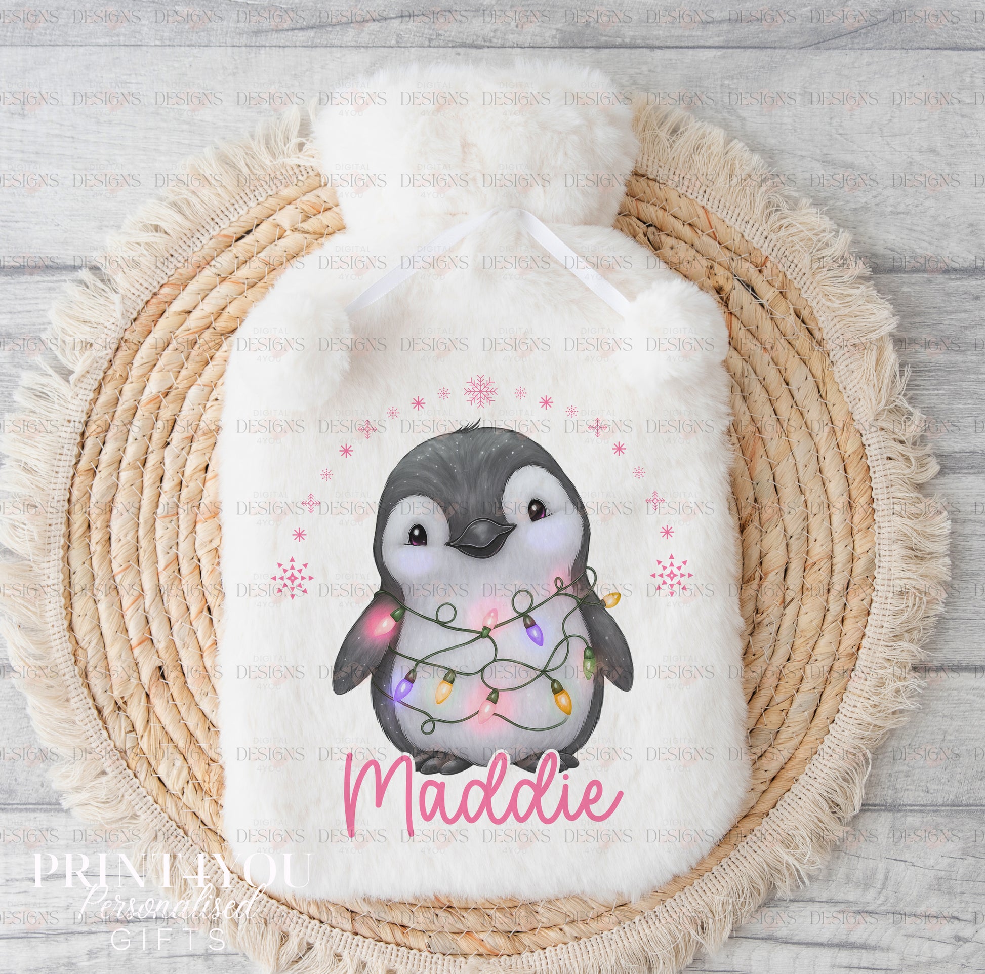 Digital Design – 10 x PNG images – Penguin Tangled in Lightswith coloured arch.