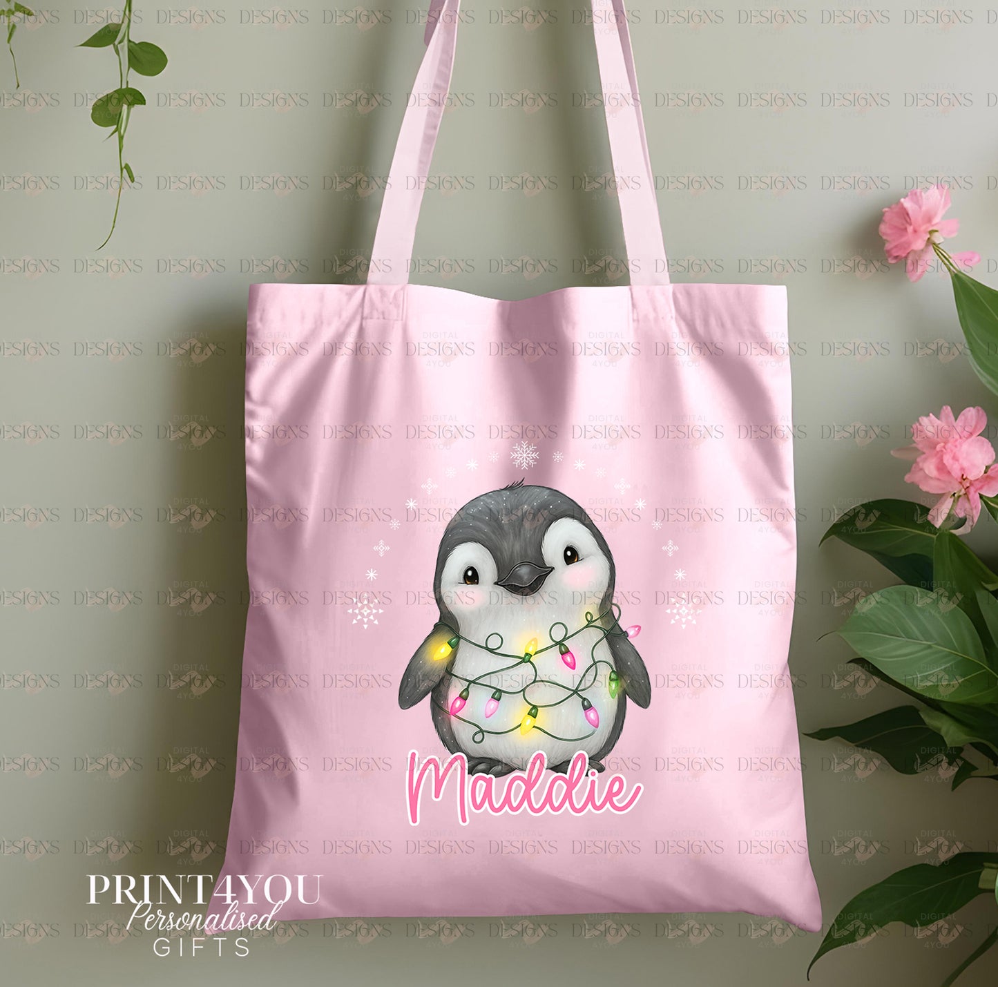 Digital Design – 10 x PNG images – Penguin Tangled in Lightswith coloured arch.