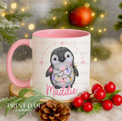 Digital Design – 10 x PNG images – Penguin Tangled in Lightswith coloured arch.