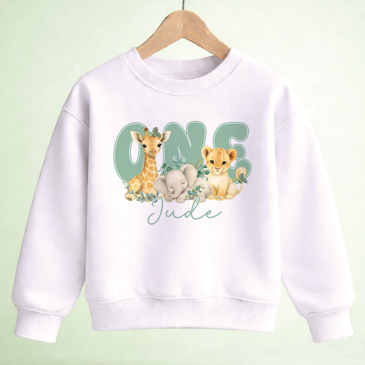 Personalised Safari 1st Birthday Shirt or Sweatshirt – Jungle ONE Outfit - 1-2 years SWEATSHIRT