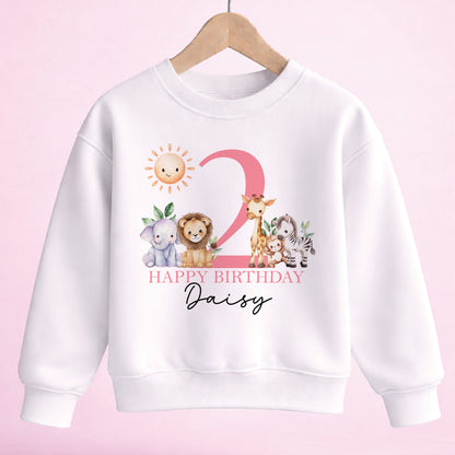 Personalised Safari 2nd Birthday T Shirt or Sweatshirt for Girls - 6-12m SWEATSHIRT