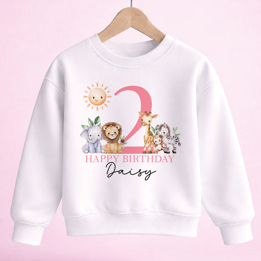 Personalised Safari 2nd Birthday T Shirt or Sweatshirt for Girls - 6-12m SWEATSHIRT