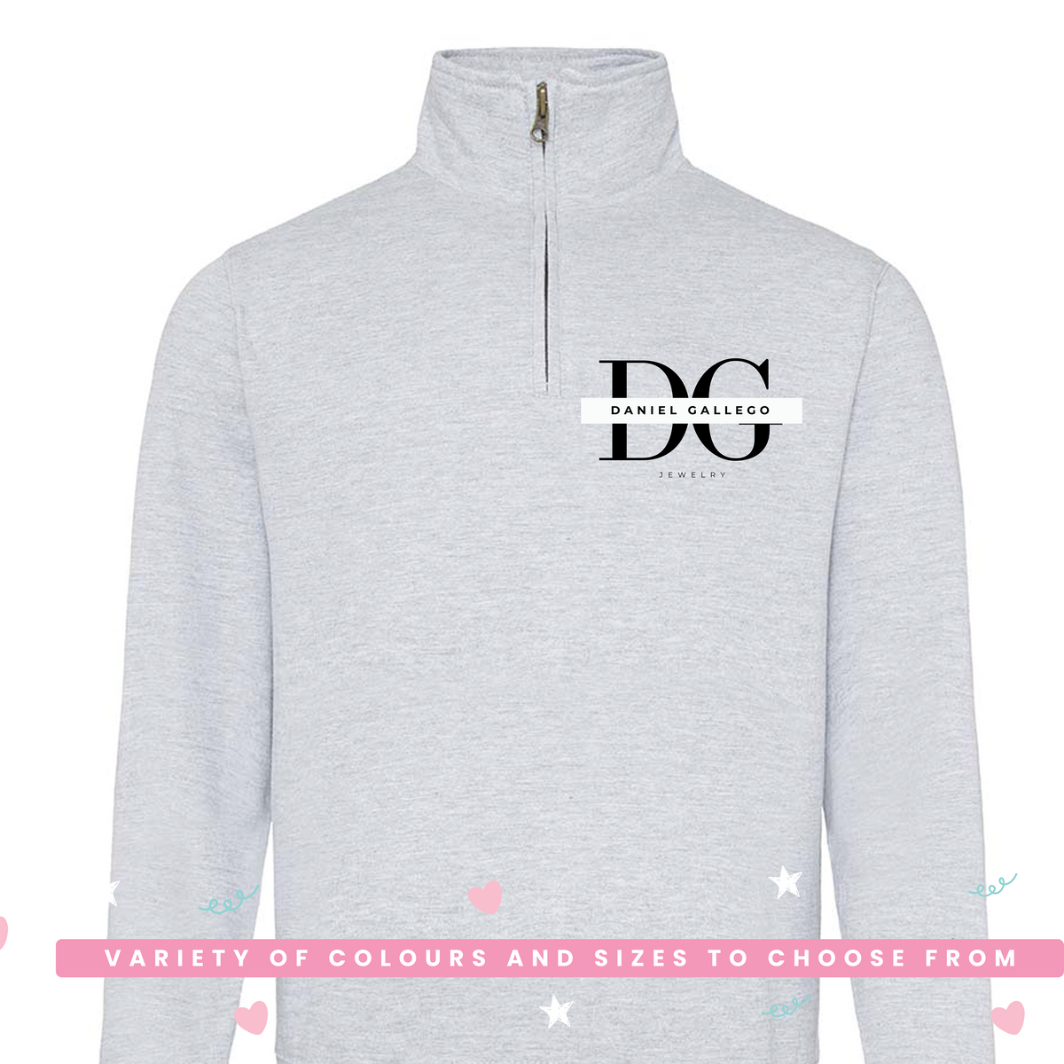 Heather grey children's 3/4 zip hoodie with personalised logo printed on the front
