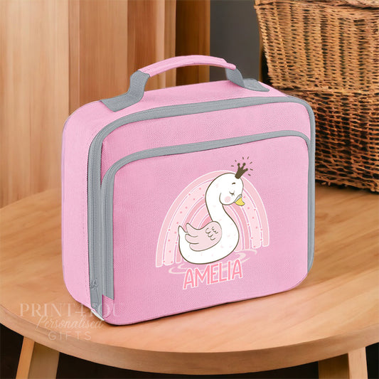 Princess Swan Personalised Lunch Cooler Bag with Separate Front Zip Compartment, Fully Insulated