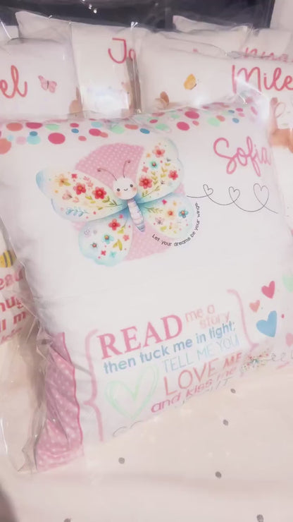 Personalised Elephant Book Cushion – Nursery Reading Pillow with Storybook Pocket