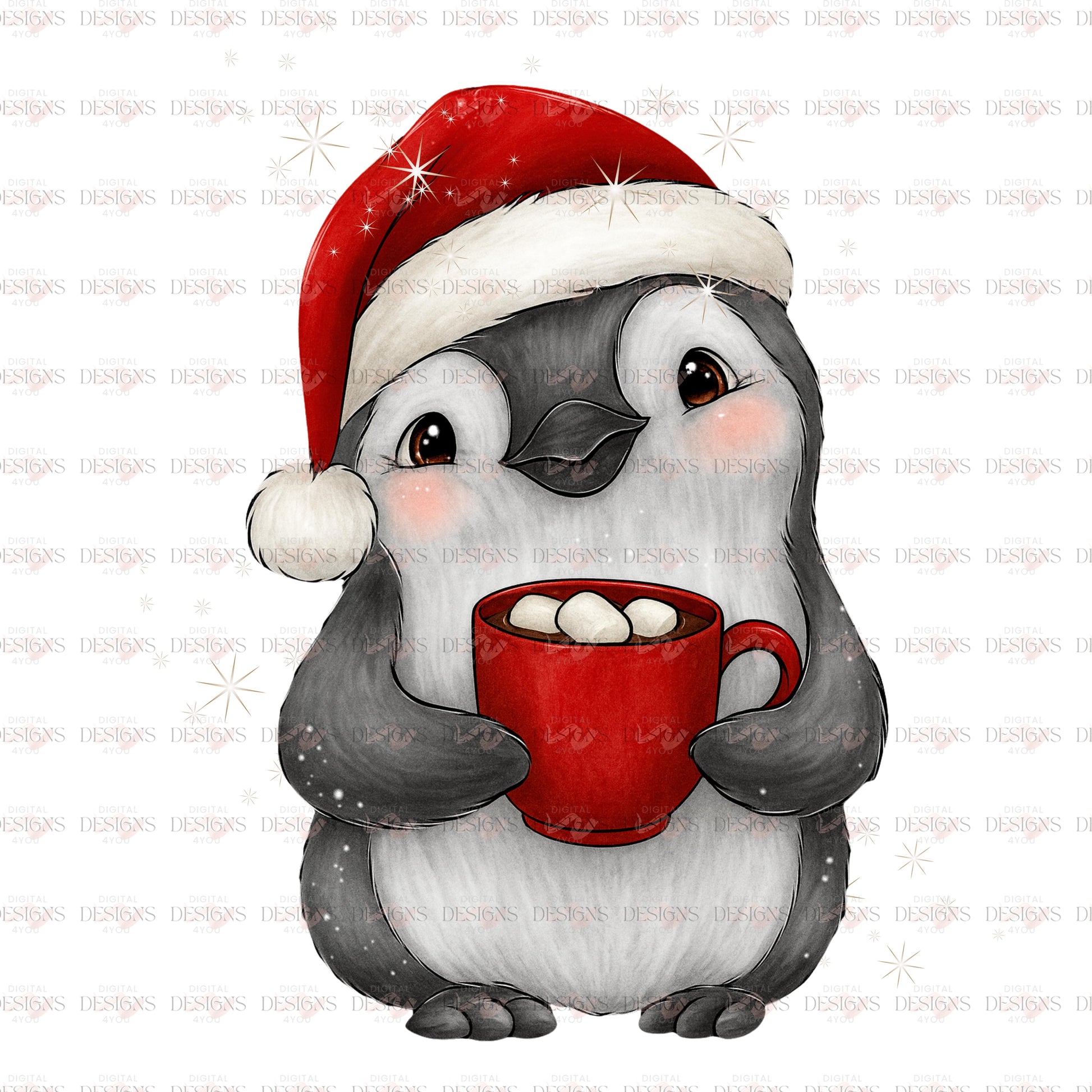 Christmas Penguin PNG – Cute Winter Clipart with Santa Hat & Hot Cocoa