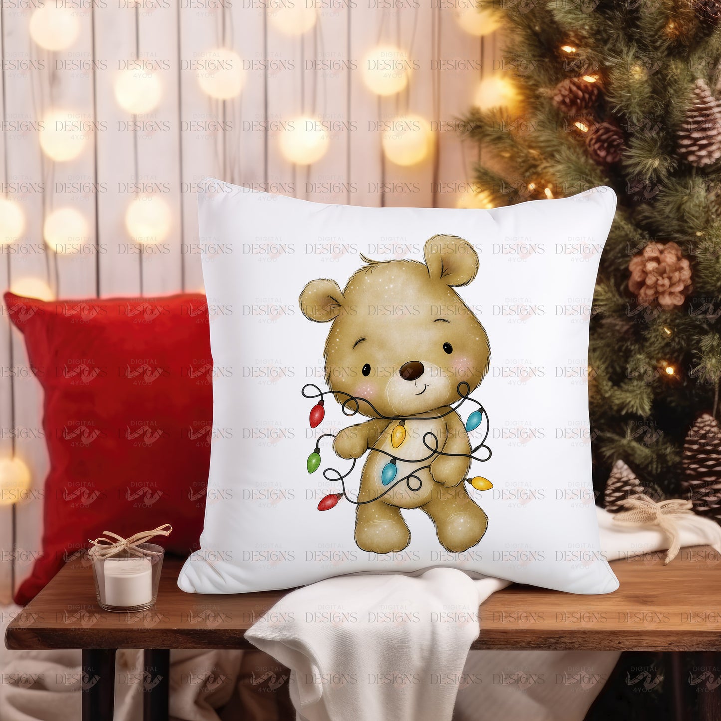 Tangled Lights Teddy Bear – Exclusive PNG Design – Limited Edition Digital Artwork File