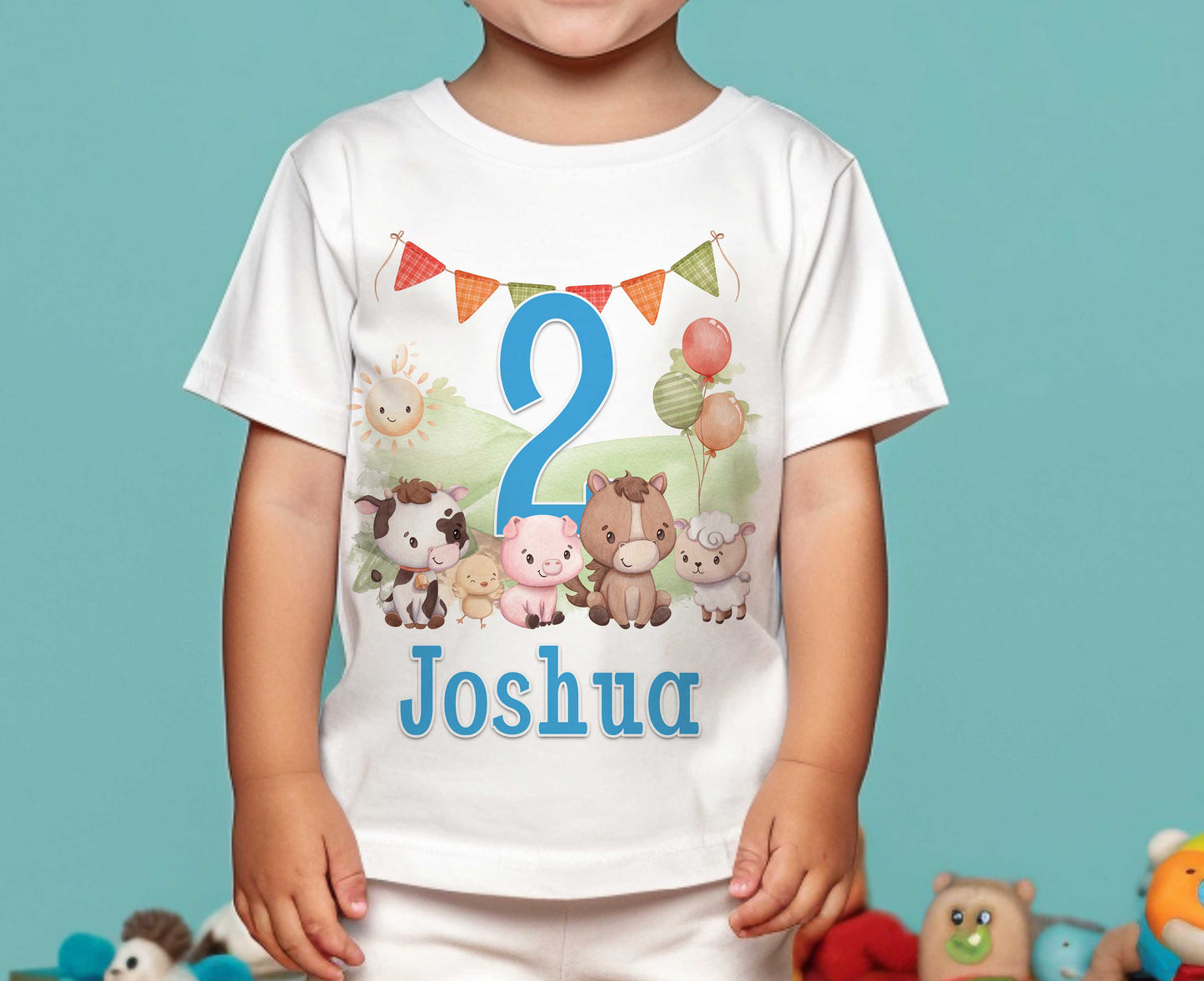Personalised Boys T – Shirt – Farmyard Birthday Tee – Cotton Kids Shirt, Machine Washable - 6-12 months