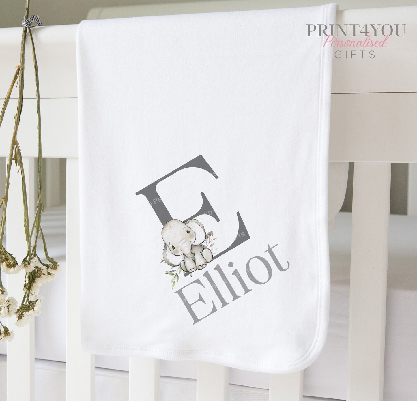 Personalised Elephant Alphabet new baby gift set bib.
