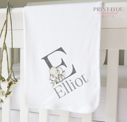 Personalised Elephant Alphabet new baby gift set bib.