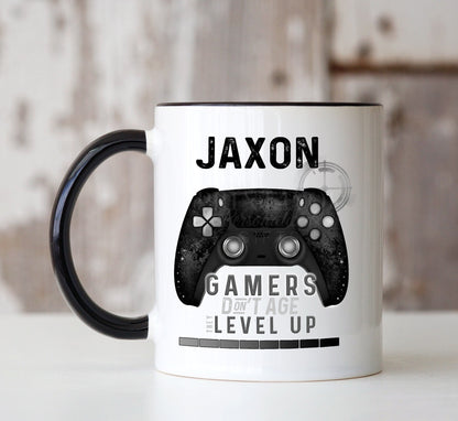 White ceramic gaming mug shown plain, no handle colour variant selected