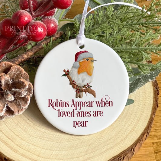Personalised Christmas Robin ceramic bauble decoration, Robins Appear, Memorial Gift Decorations. - Yes Please