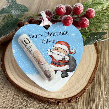 Personalised Teddy Bear Heart Christmas Tree Money Holder – Acrylic Money Pouch, Custom Name