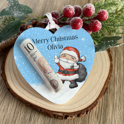 Personalised Polar Bear Heart Christmas Tree Money Holder – Acrylic Decoration, Custom Name