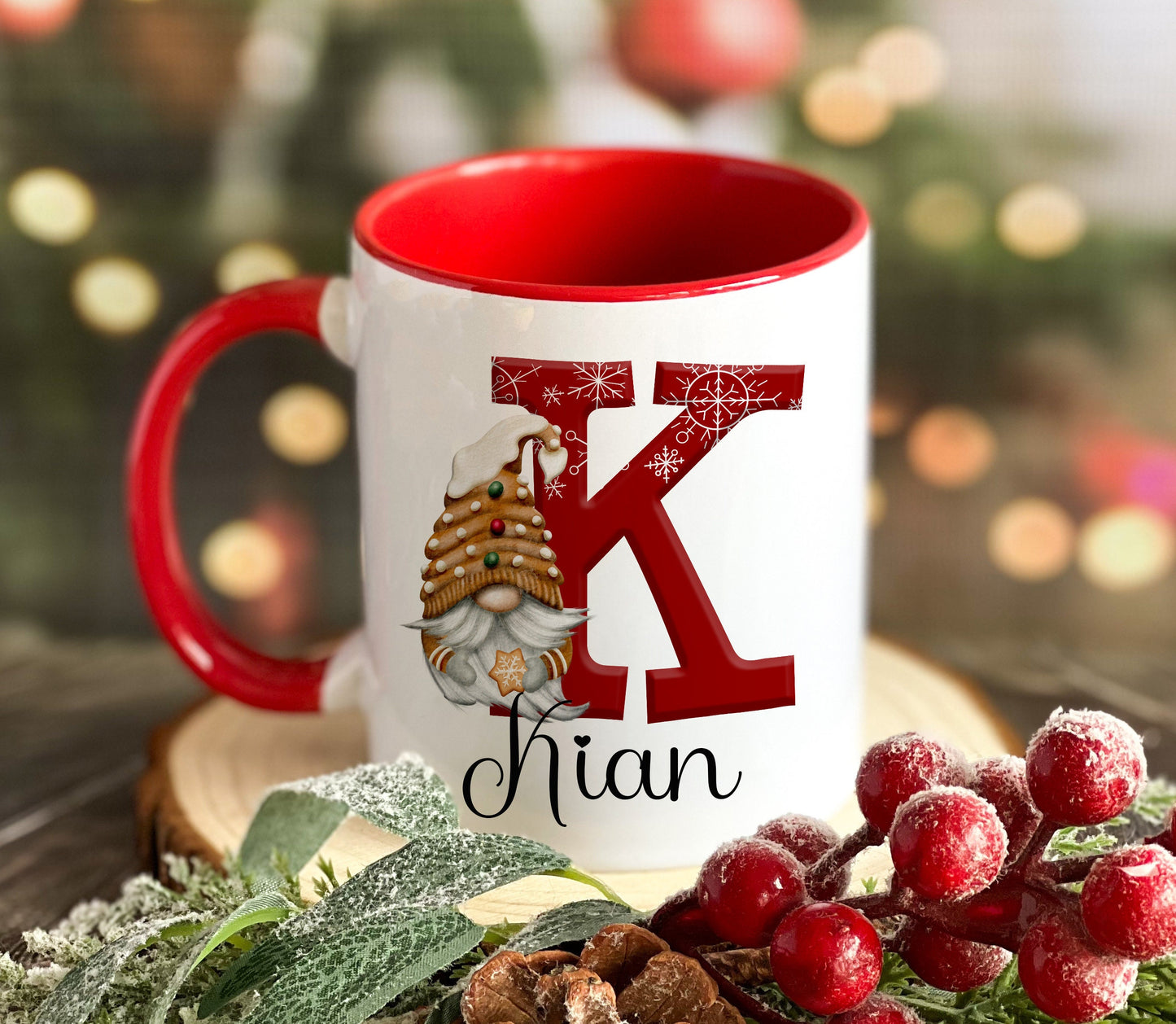 Personalised Christmas Gonk Gnome mug, Hot Chocolate Mug, Christmas Mug, ALphabet Gonk Gift - Plain White Mug