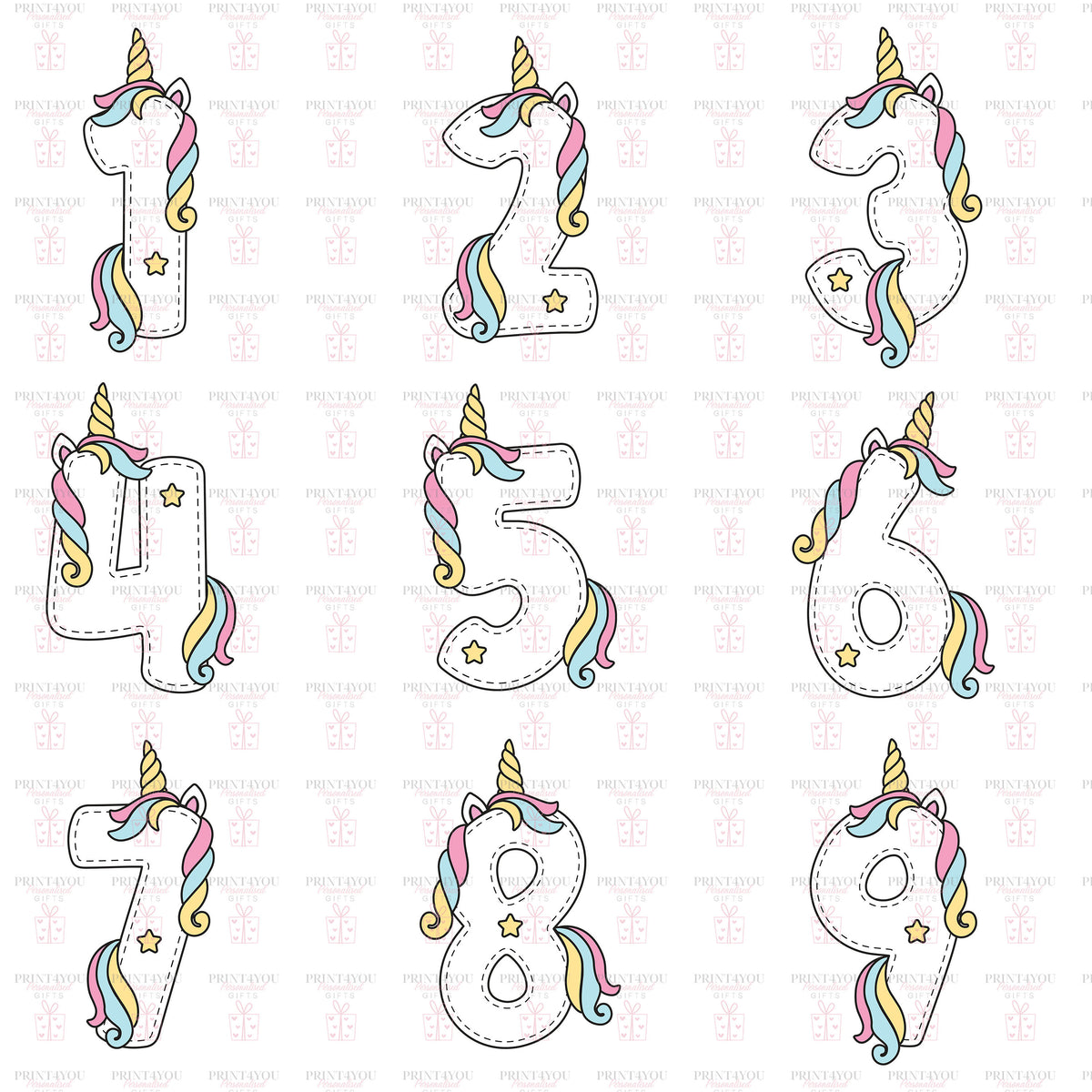 Personalised Unicorn Birthday T – Shirt ANY AGE – Cotton White Top, any number any age, (Set 4) - 6-12 months