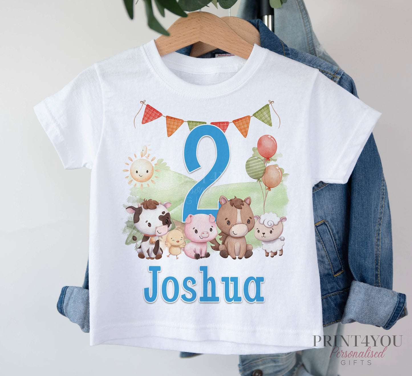 Personalised Boys T – Shirt – Farmyard Birthday Tee – Cotton Kids Shirt, Machine Washable - 6-12 months