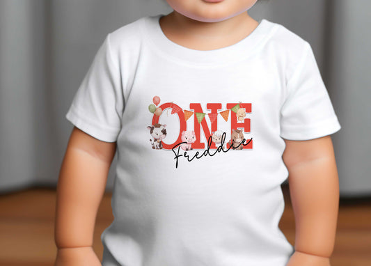 Personalised farmyard animal bib, printed with your baby's name on soft white cotton.