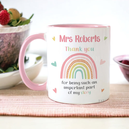 Personalised Teacher Thank You Mug – Rainbow School Gift for End of Term - White Mug
