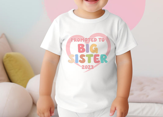 Promoted to Big Sister Heart Design White Toddler Cotton T – Shirt – Pastel Colours - 6-12 months  T-shirt