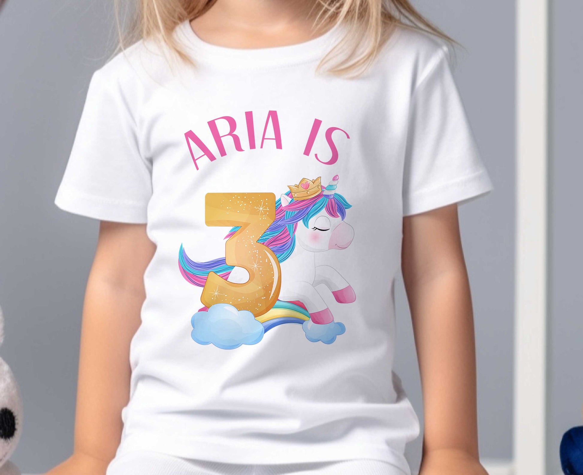Personalised Unicorn Birthday T – Shirt Numbers 1 – 9y – Cotton White Top, - 6-12 months