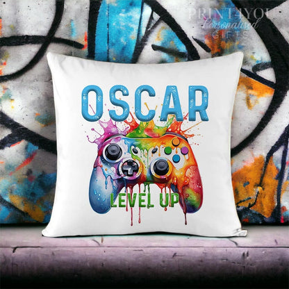 Personalised Boys Controller Cushion – Velvet Cushion Cover – Soft Washable Fabric 40x40 cm - Cover and insert