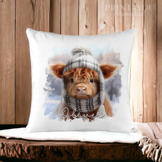 Personalised Highland Cow Cushion – Soft Washable Cover – 40 x 40 cm Decorative Pillow - Cushion cover only