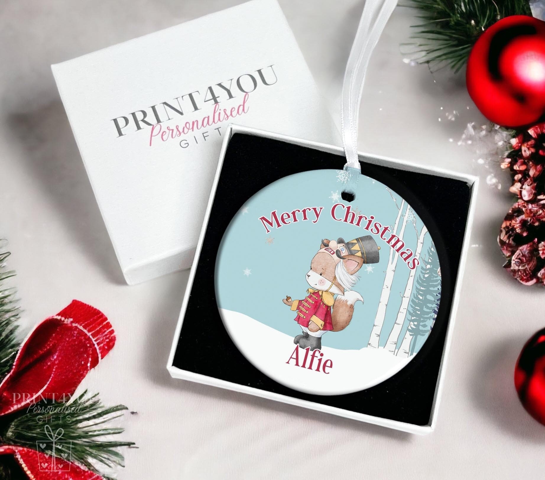 Personalised Ceramic Bauble – Nutcracker Fox 2023 – Custom Christmas Tree Decoration - Yes Please