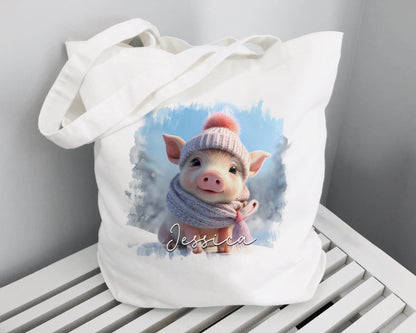 Pig Design Cotton Tote Bag – Durable Reusable Shopping Bag, 10L