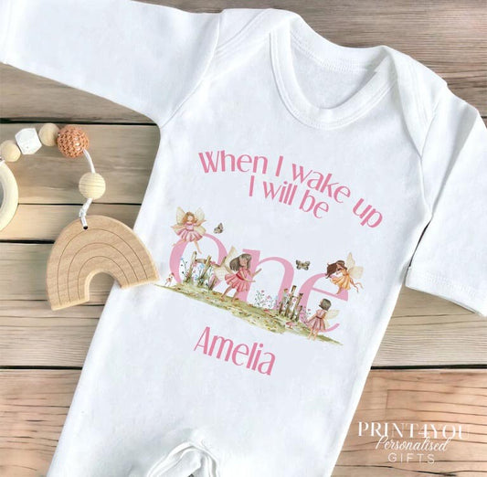 Bib in soft white cotton printed with a fairy design and personalised baby name.