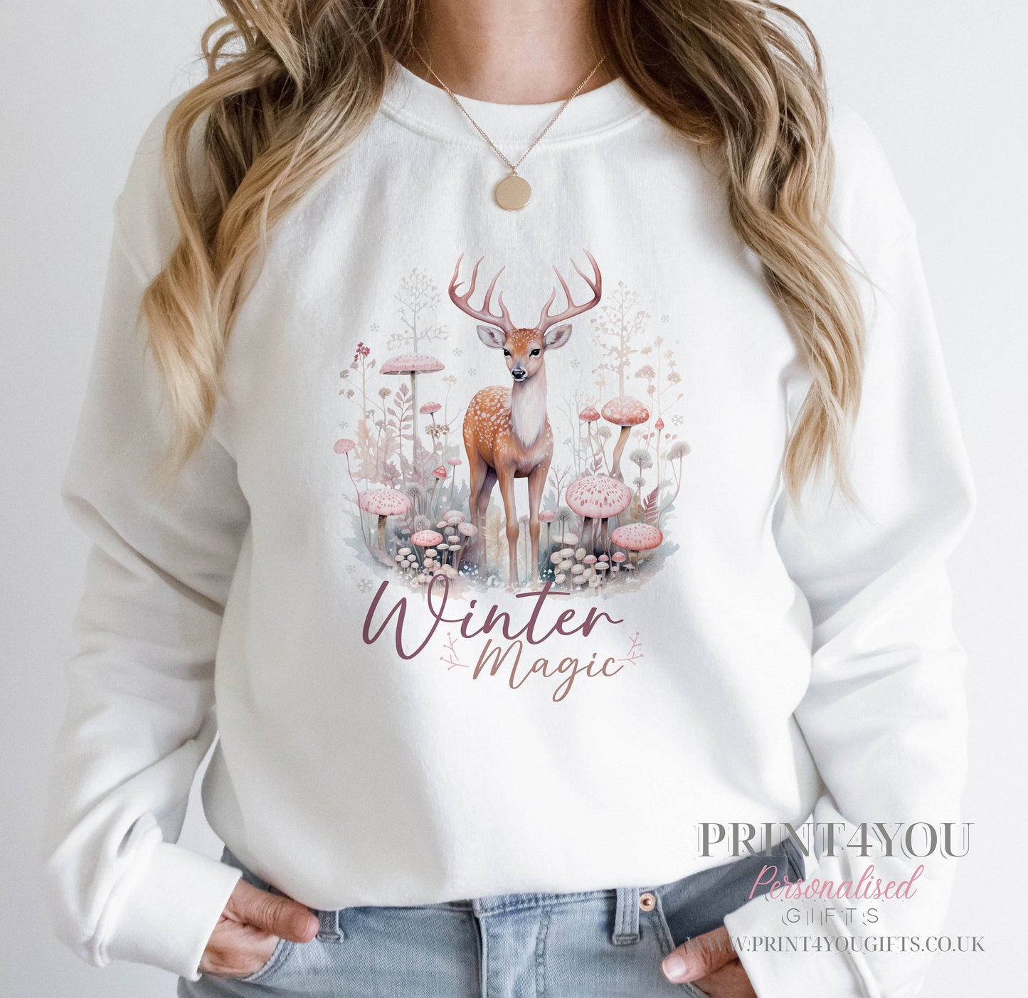 Ladies Christmas Jumper, Ladies White Festive Sweatshirt, SlaReindeer Deer Winter Magic - 8