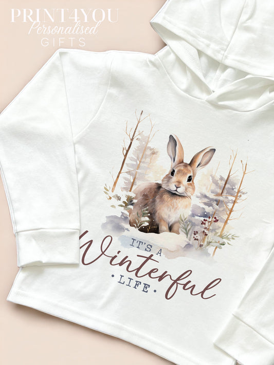 Christmas T – shirt with hood – Cotton jersey top, Lightweight long – sleeved tee, Winterful Life Bunny Rabbit - 6-12m