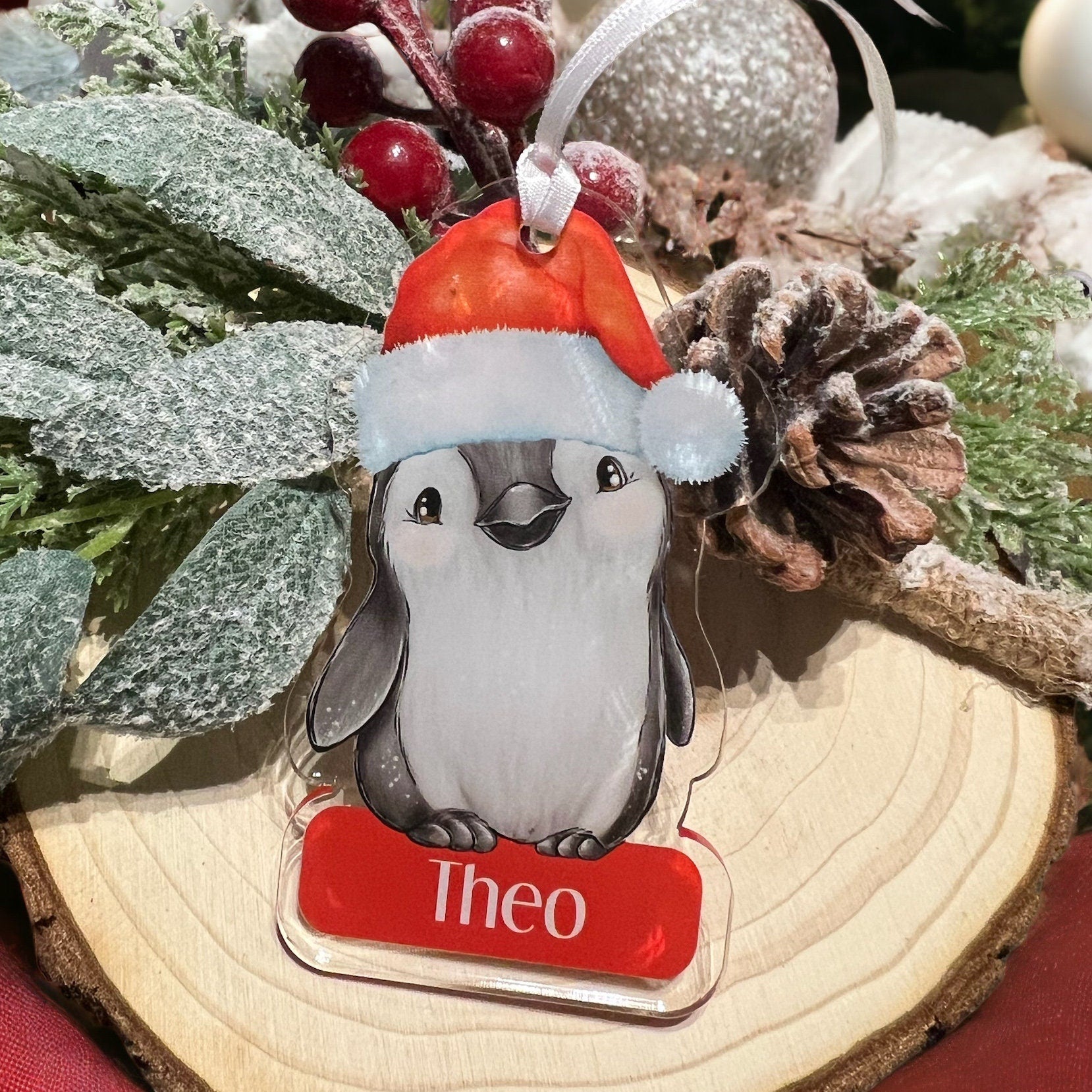 Christmas Penguin Personalised Tree bauble Decoration For Children, Kids Xmas Keepsake, babies First Xmas
