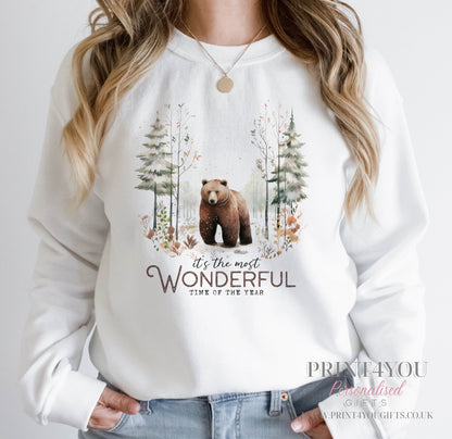 Ladies Christmas Jumper, Ladies White Festive Sweatshirt, Bear Wonderful Time of the Year - 8