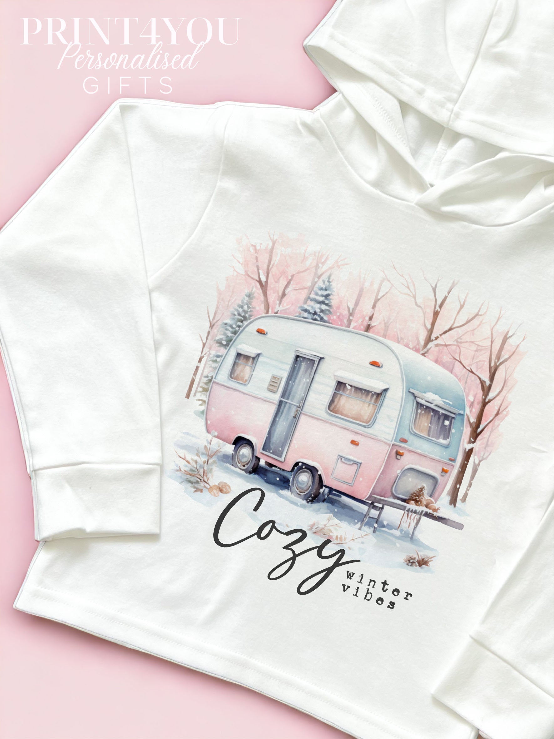 Christmas T – shirt with hood – Cotton jersey top, Lightweight long – sleeved tee, Cozy Winter Caravan - 6-12months