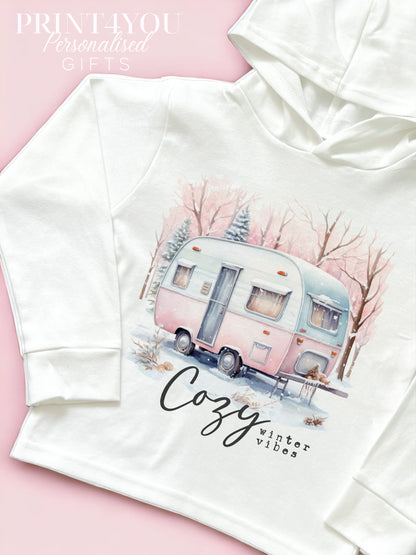 Christmas T – shirt with hood – Cotton jersey top, Lightweight long – sleeved tee, Cozy Winter Caravan - 6-12months