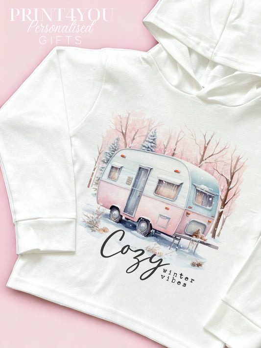 Christmas T – shirt with hood – Cotton jersey top, Lightweight long – sleeved tee, Cozy Winter Caravan - 6-12months