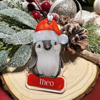 Christmas Penguin Personalised Tree bauble Decoration For Children, Kids Xmas Keepsake, babies First Xmas