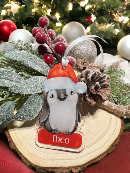 Christmas Penguin Personalised Tree bauble Decoration For Children, Kids Xmas Keepsake, babies First Xmas