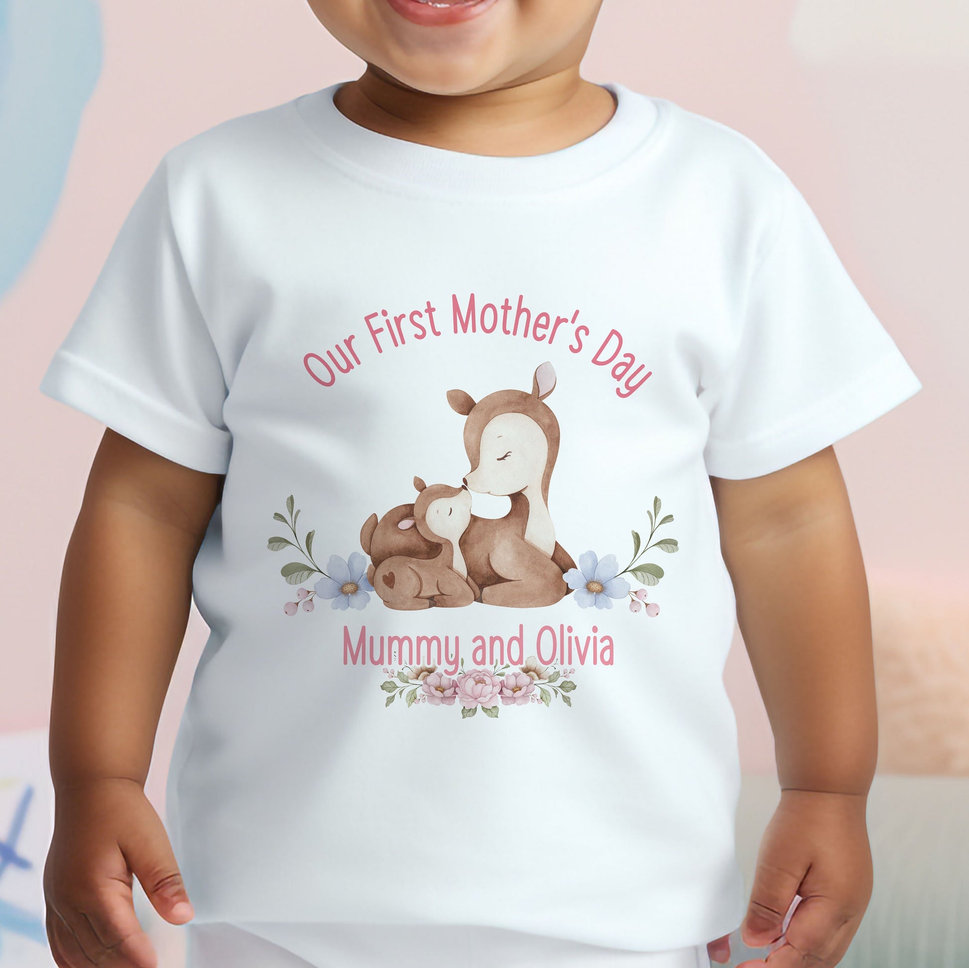 Personalised first Mother's Day baby vest, close-up of the printed design.