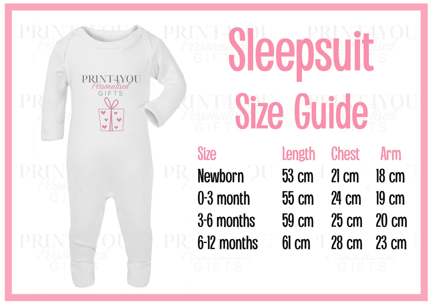 First Mother's Day personalised baby sleepsuit, printed with a custom name.