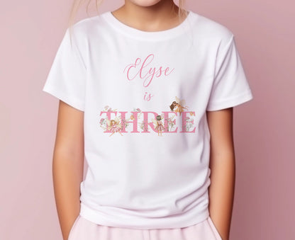 Personalised white cotton fairy birthday t-shirt, size 2-3 years