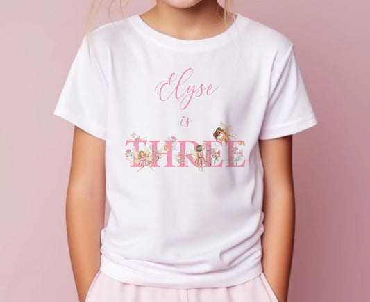 Personalised white cotton fairy birthday t-shirt, size 2-3 years